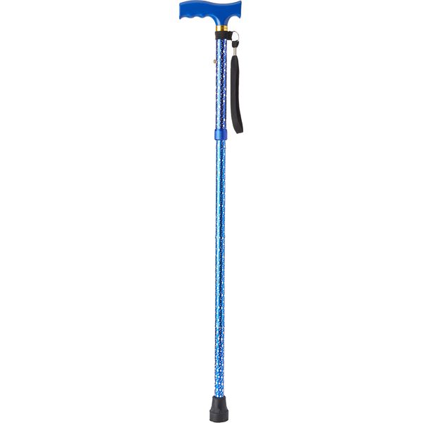 Aidapt Patterned Fold Down Adjustable Height Lightweight Walking Stick with Anti Slip Ferrule Foot to Aid Stability and Confidence when Walking Supplied with a Hanging Carry Strap and Wood Handle