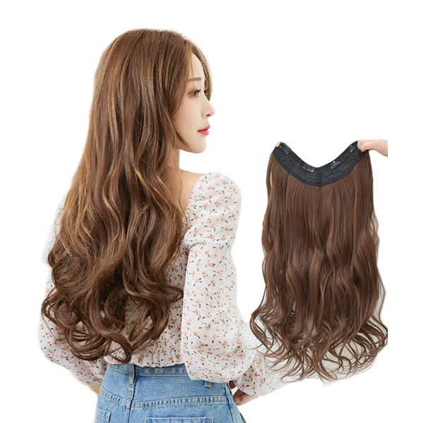 AISI HAIR Half Wig, Extensions, Collar, Curly, Women's, Wave, Loose, Fluffy, Clip Included, Light Brown, Heat Resistant, Small Face, Natural
