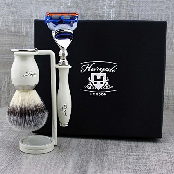 Haryali London 5 Edge Razor with Synthetic Badger Hair Shaving Brush and Stand Perfect Shaving Kit for Mens