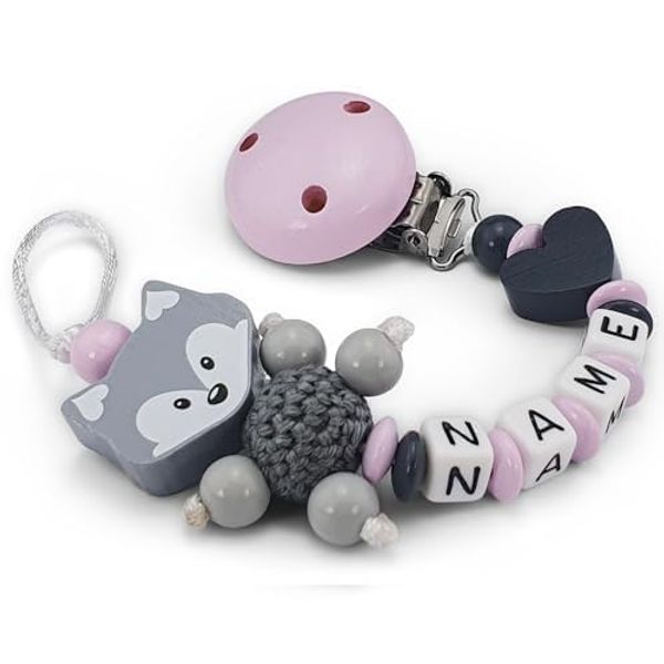kleinerStorch Kette personalisiert mit Namen für Mädchen & Jungen | VIELE FARBEN | Baby Geschenk zur Geburt & Taufe | Fuchs (rosa)