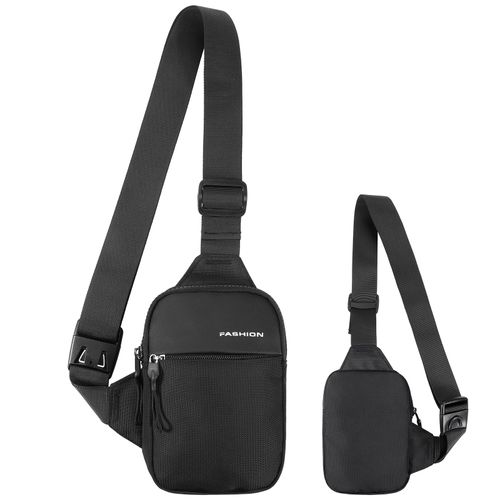 Hejo Sling Crossbody Bag, Men's Shoulder Bag, Waterproof Chest Bag, Shoulder Bag for Men, Boys, Women, Shoulder Chest Bag for Outdoor Hiking (Black), s, S