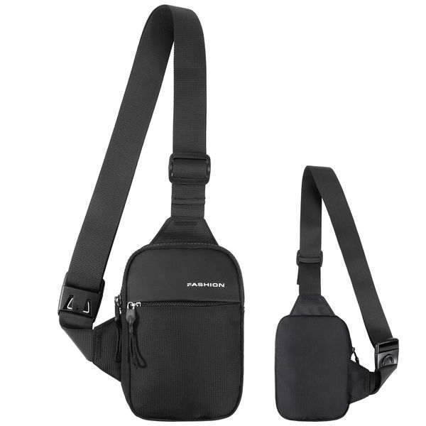 Hejo Sling Crossbody Bag, Umhängetasche Herren, Wasserdichte Brusttasche, Schultertasche für Herren Junge Frauen, Shoulder Chest Bag für Outdoor Wandern (Schwarz)