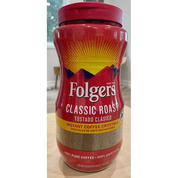 1 Pack, Folgers Classic Roast Instant Coffee Crystals 16 oz, 100% Pure Coffee