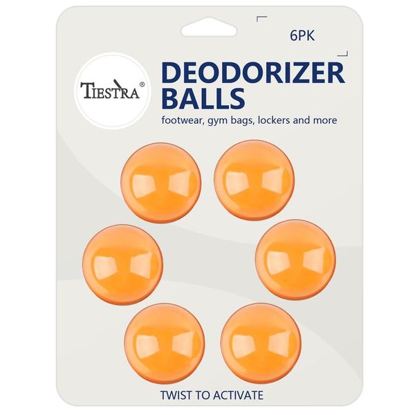 TIESTRA Shoe Deodorizer Balls 6 Pack-Reusable Shoe Fresheners-Fresh Scent for Sport Shoes, Bags and Locker-Orange/Citrus