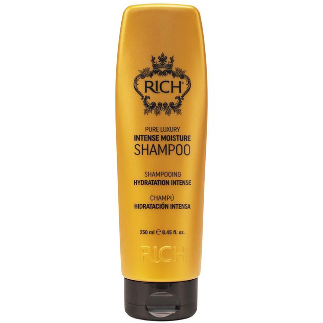 RICH Pure Luxury Intense Moisture Shampoo with Hydrolyzed Keratin and Wheat Protein for All Hair Types - Smoothing & Hydrating - Prevents Breakage, Heat Damage & Frizz, 8.45 Fl oz