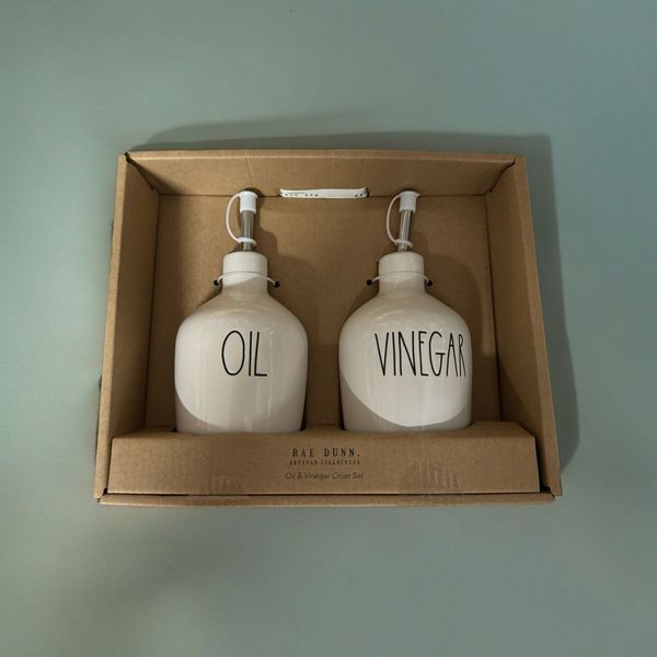 Rae Dunn Oil & Vinegar Cruets Set of 2 Ceramic Olive Oil Dispenser Farmhouse New