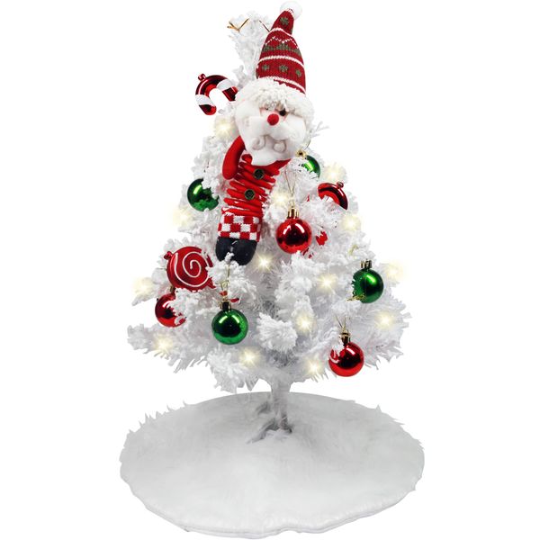 Sunnyglade Mini Christmas Tree, 24 Inch/2 FT Lighted Tabletop Artificial Xmas Tree with Santa Claus Doll, Tree Skirt and Decor Ball, DIY Xmas Tree with LED for Holiday Home Party Decor