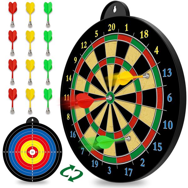 Magnetic Dart Board - 12pcs Magnetic Darts (Red Green Yellow) - Excellent Indoor Game and Party Games - Magnetic Dart Board Toys Gifts for 5 6 7 8 9 10 11 12 Year Old Boy Kids