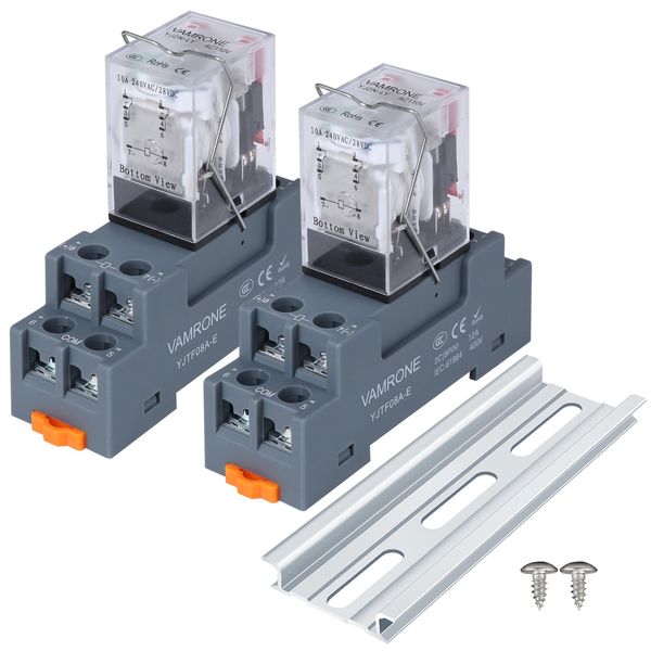 Electromagnetic Power Relay, 8-Pin 10 AMP 110V/120V AC Relay Coil with Socket Base, LED Indicator, DPDT 2NO 2NC - MY2NJ 2PCS [Applicable for DIN Rail System]