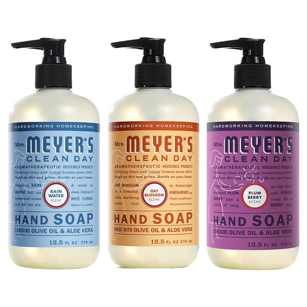 MRS. MEYER'S CLEAN DAY Liquid Hand Soap Variety Pack, 1 Rain Water Scent, 1 Oat Blossom Scent, 1 Plum Berry Scent (3 CT) (Hand Soap)