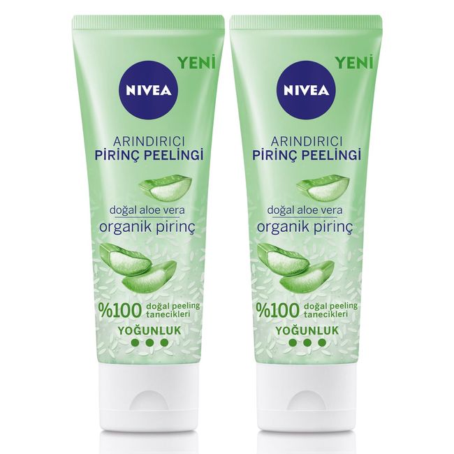 NIVEA Arındırıcı Organik Pirinç Peeling 75 ml x 2 Adet, Karma Ciltler, Aloe Vera ile Yüz Bakım, Cildi Arındırır, Etkili Yüz Temizleyici