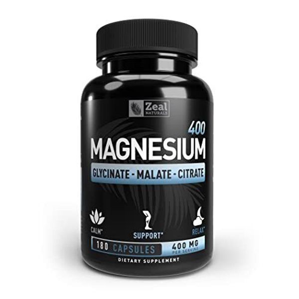 Glicinato, Malato Y Citrato De Magnesio Quelado Premium (400 Mg | 180 Capsula...