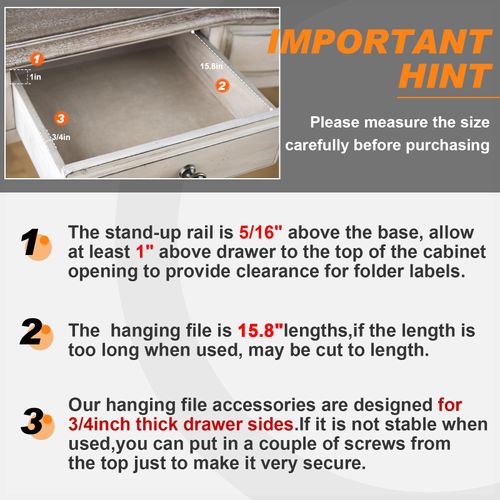Leinuosen 6 Pcs File Cabinet Rails PVC Hanging Black Document Cabinet Rails for Drawer Sides Letter Size Office File Drawer Holder Organizer Storage, 15.8 Inches Long(1/2 Inch Wide)