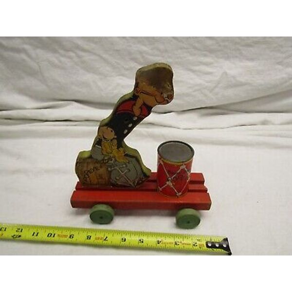 VINTAGE FISHER PRICE PULL TOY # 491 POPEYE BOOM-BOOM DRUMMER WITH SWEET PEA