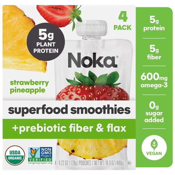 Noka Organic Strawberry Pineapple Smoothie, 4 Count Smoothie Drinks