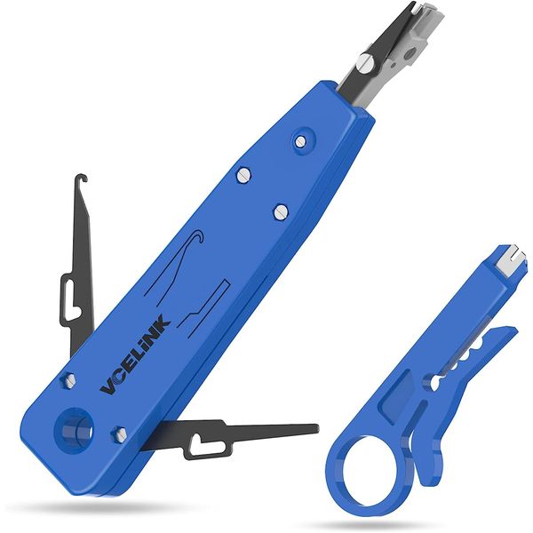 VCELINK Punch Down Tool, Ethernet Krone tool for RJ45 Socket Cat5/Cat6/Ca7 & Telephone Cable, Impact IDC Network Punch Down Tool with Wire Stripper Combo in Blue