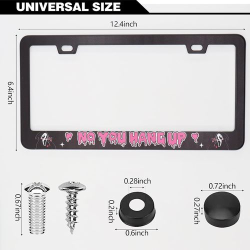 Scream Ghost Funny Hilarious Skull Face No You Hang Up License Plate Frames, 2 Pack Car Plate Frame, Stainless Steel License Plate Holders Covers with Free Screws Fasteners Caps (No You Hang Up)