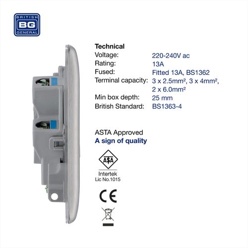 BG Electrical NBS54-01 Fused Connection Unit, Brushed Steel, 13 Amp