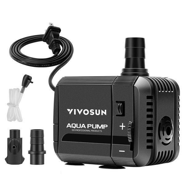 VIVOSUN 210GPH Submersible Pump(800L/H, 8W), Ultra Quiet Water Pump with 3.3ft High Lift, Fountain Pump with 5ft Power Cord, 2 Nozzles for Fish Tank, Pond, Aquarium, Statuary, Hydroponics