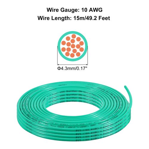 MECCANIXITY THHN Stranded Wire 50 Feet 10AWG Gauge Insulation Building Wire - UL Listed Copper Cable - PVC 600V Electrical Wire for Residential,Commercial,Industrial,Grounding - Green