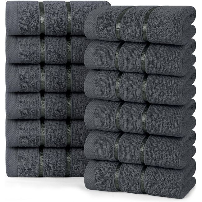 Utopia Towels - 12 Pack Viscos Luxury Wash Cloths Set (12 x 12 Inches) 100% Cotton Ring Spun, Highly Absorbent and Soft Feel Essential Washcloths for Bathroom, Face Towel, Gym and Spa (Grey)