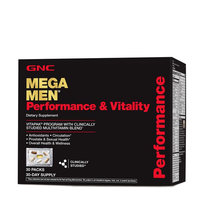 GNC Mega Men Performance Vitality Vitamins Vitapak, 30 Packs -MENS HEALTH