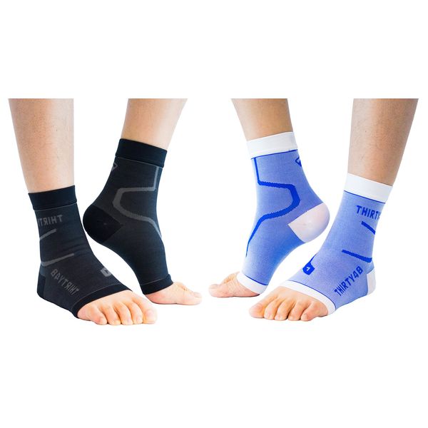 Thirty48 Plantar Fasciitis Socks, Foot Compression Sleeves for Ankle/Heel Support, Increasing Blood Circulation, Relieving Arch Pain, Reducing Foot Swelling (1 Pair) (Black & White (2 Pairs), X-Large)