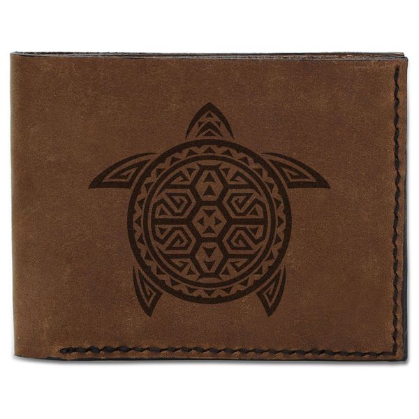 Men's Tribal Turtle Abstract Tattoo -1 Genuine Pull-up Leather Wallet MHLT_03