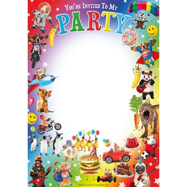 Birthday Party Invitations A5 Size Multi Colour Animal Theme - Pack 20