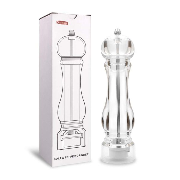 Kaiciuss Manual Pepper Mill, Easy to Adjust Coarseness for Spices, Pepper Mill, Black Pepper, Rock Salt and Spice Mill, Clear Acrylic Kitchen Utensils