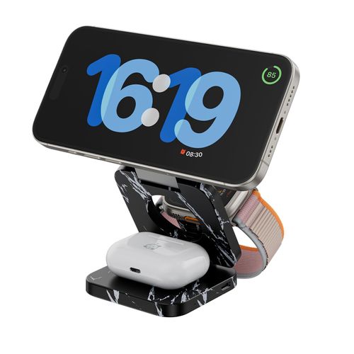 KU XIU Fast Wireless Charger, Magnetic Foldable 3 in 1 Charging Station for iPhone 16/15/14/13/12/Pro/Plus/Pro Max, 5W Portable Charger for Apple Watch9/8/7/6/5/4/SE, for Airpods
