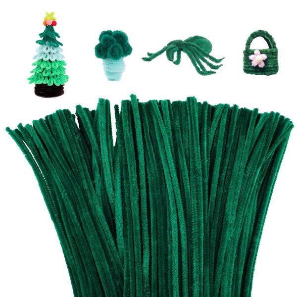 Mnuizu 200pcs Pipe Cleaners,Pipe Cleaners Chenille Stems for Craft, Fuzzy Sticks Christmas Craft Supplies for DIY Art & Creative Crafts Decorations（Dark Green）