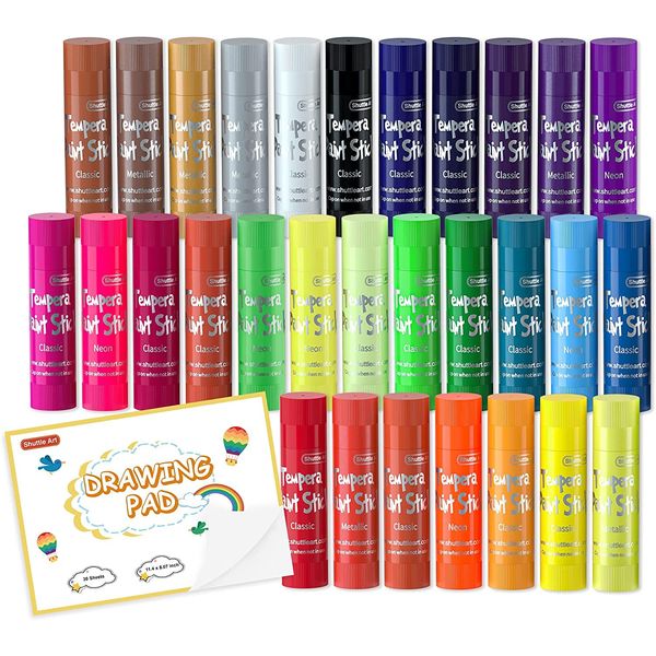 Shuttle Art Crayons, Set of 30 Colors, Water-Removable, Tempera Paint Stick, Safe to Draw, Washable, Non-Breakable, Doodling, Coloring, Paper, Glass, Tree, Drawing Set, Toddler, Kids, Presents,