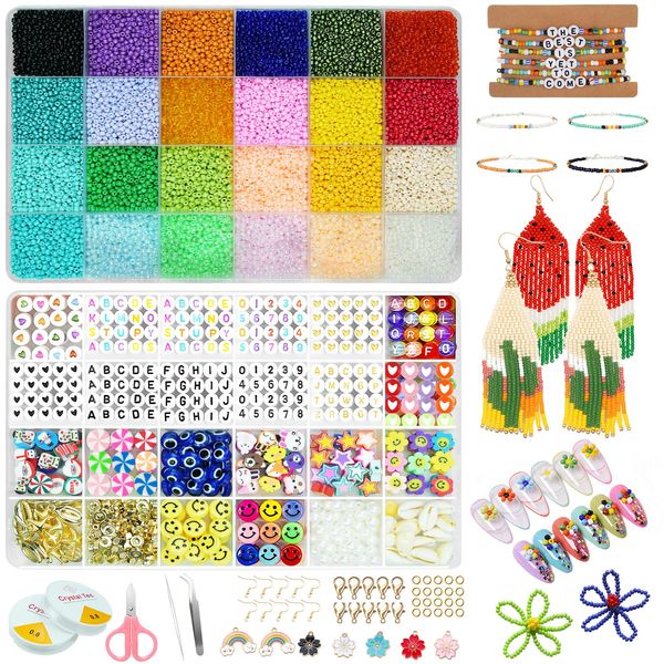 IWTTWY 28000 Pcs Glass Seed Beads for Bracelet Making Kit, 24 Colors 2mm Small Beads for Jewelry Making with Pendant Charms Kit Letter Beads, Clay Beads Kit Crafts Gift for Necklace Earring DIY