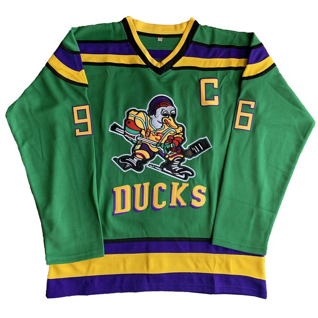 MESOSPERO Charlie Conway #96 Mighty Ducks Adam Banks #99 Movie Ice Hockey Jersey (96 Green, XX Large)