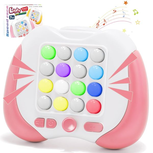 Tendccy Quick Push Handheld Game for Kids 3-12, 7 Game Mode Flashing Fast Press Push Puzzle Games Sensory Fidget Toys, Christmas Birthday Gifts Travel Toys for Boys Girls Teens Adults - Pink