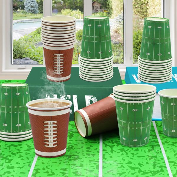 Inspireyee 100 Pack Football Themed Disposable Paper Cups, 9 OZ Sports Themed Party Supplies - Perfect for Gameday or Sporting Events, Family Dinners & Birthday Party (A)