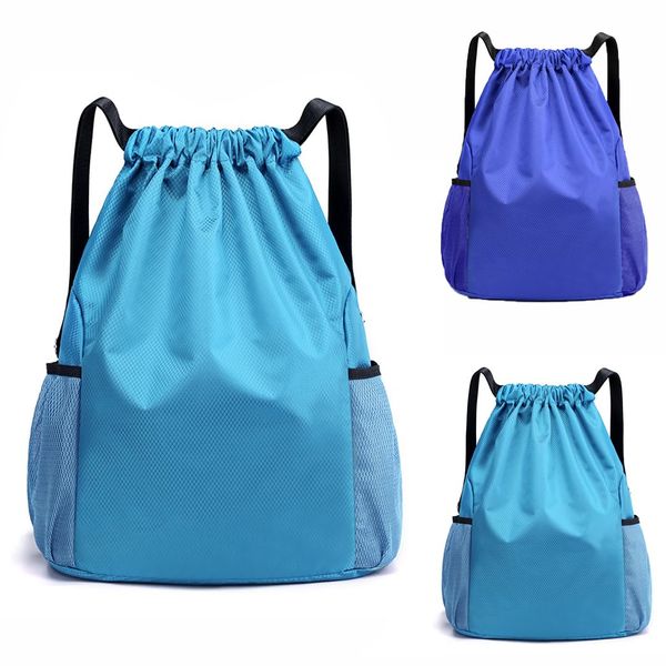 HGKOL Drawstring Gym Bag Waterproof Backpack Bags Swim Bags Running Backpacks Trainer Bag Beach Storage Organization for Sports, School, Gym, Travel, Swimming - S (Light Blue)