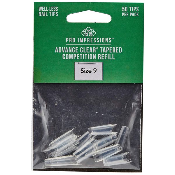 Pro Impressions Advance Clear Tapered Competition 50 Nail Tips, Size 9