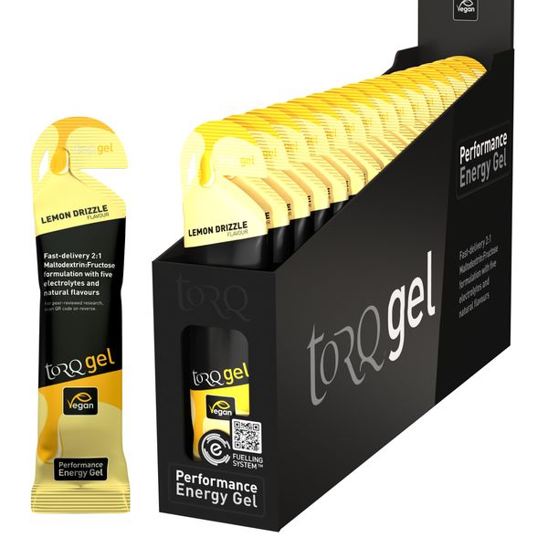 Torq Energy Gel Lemon Drizzle - Sports, Cycling, Running Gels with 30 g Carbohydrates, Box of 15