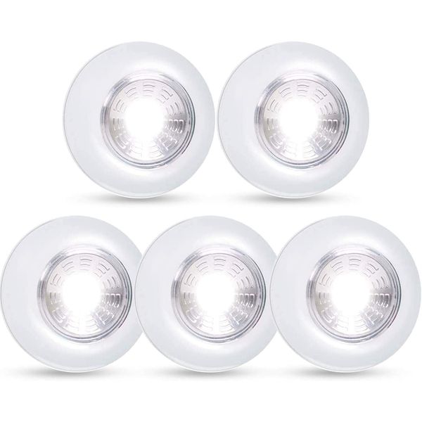 Dream Master Battery Operated Lights Tap Lights LED Push Lights Stick on Lights Portable Under Cabinet Lighting Wireless Kitchen Closet Counter Night Lights 5 Pack, White, Cool Light