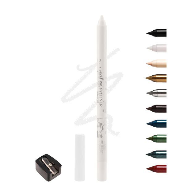 Weißer Gel Eyeliner Wasserfest, Creme Matt White Kajalstift, Lang Anhaltend, Wischfeste Eyelinerstift Kosmetik mit Anspitzer, Leichte Anwendung, Starke Farbkraft, Geeignet für Empfindliche Augen-02