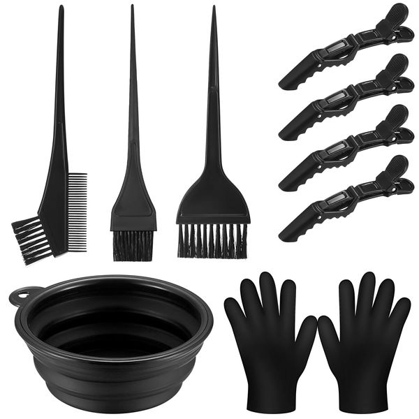 9 Pcs Tools for Hair Colouring Kit, Hair Dying Tools Kit, DIY Beauty Salon Hair Bleaching Tools Kit, Hair Dye Bowl and Brush Kit, including Mixing Bowl, Ear Cover, Hair Shawl, Gloves, Hair Clips