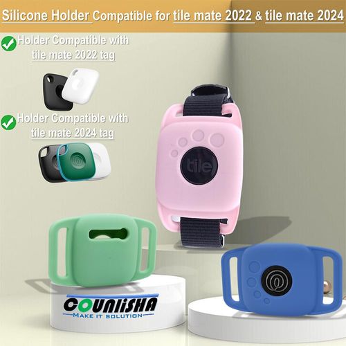 Silicone Case for Tile Mate 2022,Mate 2024 for Dog Collar, Protective Cover Sleeve for tilemate Finder for cat pet Necklace Dropper, Secure tag Holder for Bag (Black,Green,Pink,Blue,4Pack)