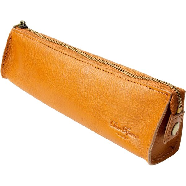 Dom Teporna Pen Case, Pencil Case, Genuine Leather, Slim, Stylish, Italian Leather, Smooth Zipper, Small, Fountain Pen, Stationery, Braun