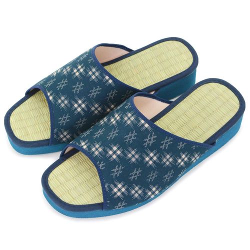 Takeharu Men's Slippers, Tatami Slippers, Tatami Slippers, Made in Japan, Tatami Slippers, For Men, Indigo Dye/Well Pattern (520)
