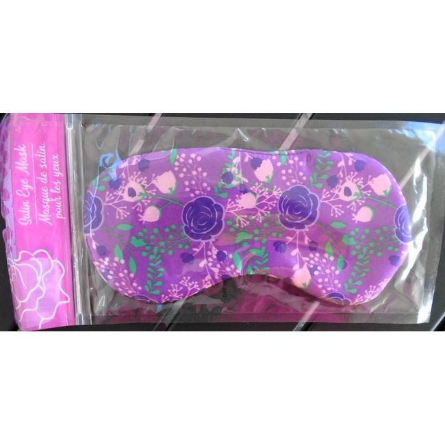 Sleep Eye Mask Floral Print Terry Satin Cloth Purple