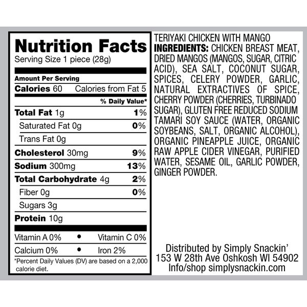 Simply Snackin - Teriyaki Chicken Breast with Mango 20 Snacks