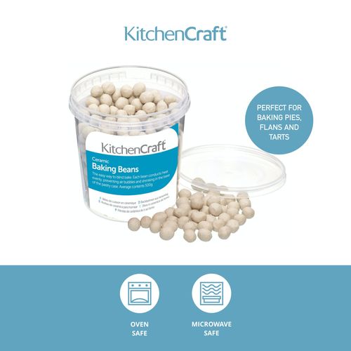 KitchenCraft Ceramic Baking Beans for Blind Baking Pastry, Washable and Reusable, Heatproof Ceramic, 500g