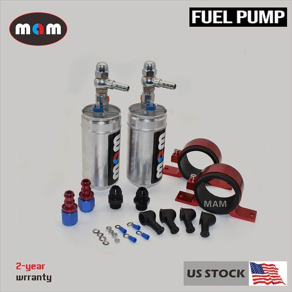 NEW 2PCS 450LPH Inline External Electric High Pressure Racing Fuel Pump +Bracket